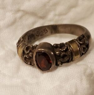 Vintage Gothic Filigree Silver .925 Garnet Ring with Intricate Detailing